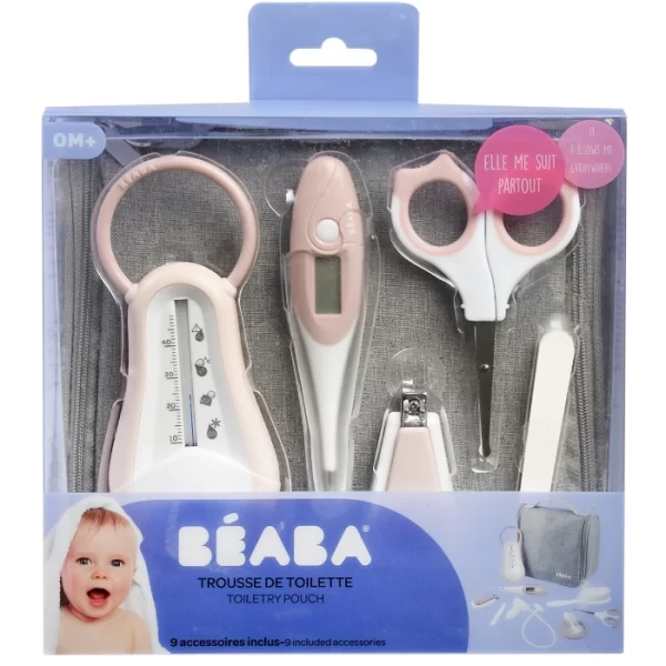 Beaba Hanging Toiletry Pouch With 9 Accessories Old Pink