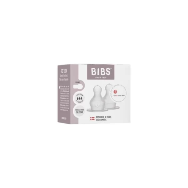BIBS Baby Bottle Nipple Round Silicone 2 Pack Fast Flow