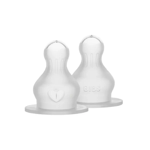 BIBS Baby Bottle Nipple Round Silicone 2 pack Thick Flow