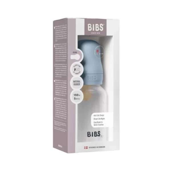 BIBS Baby Bottle Round Nipple Latex 1 Pack 150 Ml Slow Flow Baby Blue