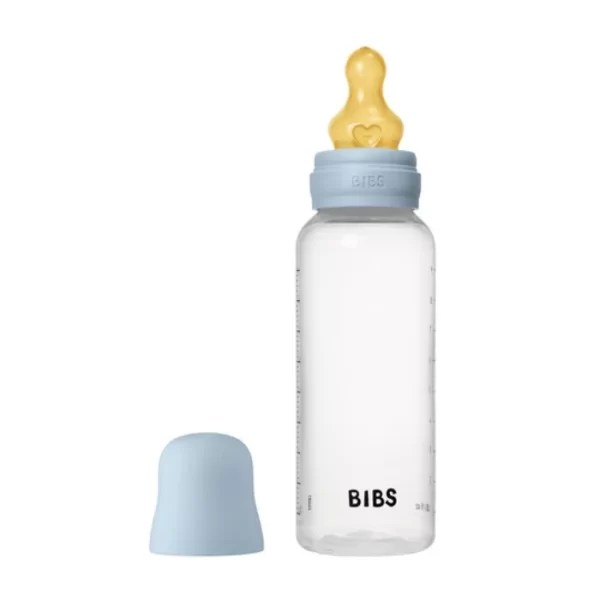 BIBS Baby Bottle Round Nipple Latex 1 Pack 270 Ml Medium Flow Baby Blue
