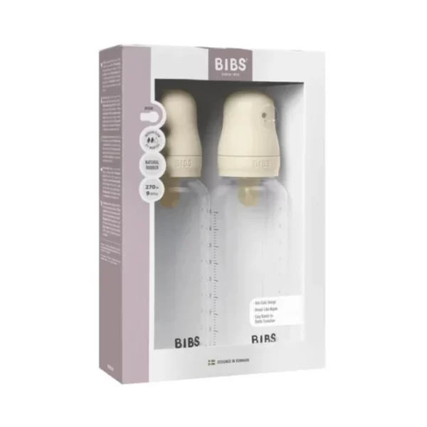 BIBS Baby Bottle Round Nipple Latex 2 Pack 270 Ml Medium Flow Ivory