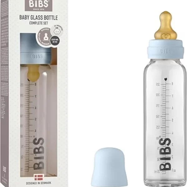 BIBS Baby Glass Bottle Complete Set Latex 225ml Baby Blue