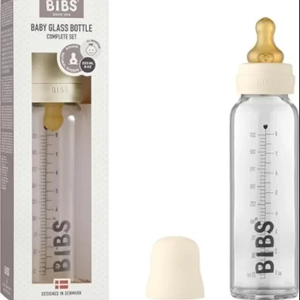 BIBS Baby Glass Bottle Complete Set Latex 225ml Ivory