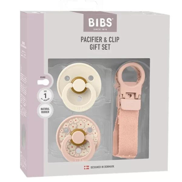 BIBS Colour Pacifier & Loop Clip Gift Set Latex Size 1 Blush