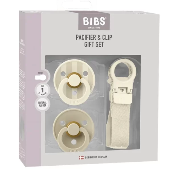 BIBS Colour Pacifier & Loop Clip Gift Set Latex Size 1 Ivory