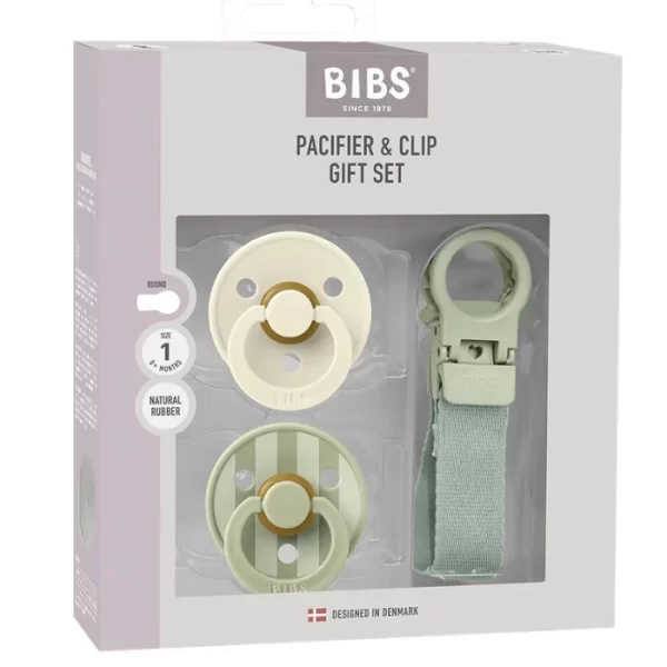 BIBS Colour Pacifier & Loop Clip Gift Set Latex Size 1 Sage