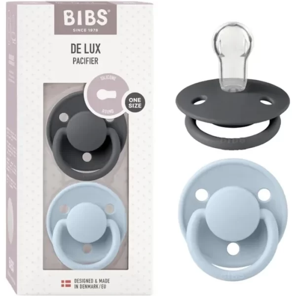 BIBS De Lux 2 PACK Silicone Onesize Iron/Baby Blue