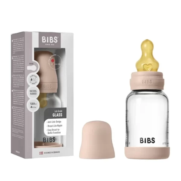 BIBS Glass Baby Bottle Round Latex 1 pack 120 ml Slow Flow Blush