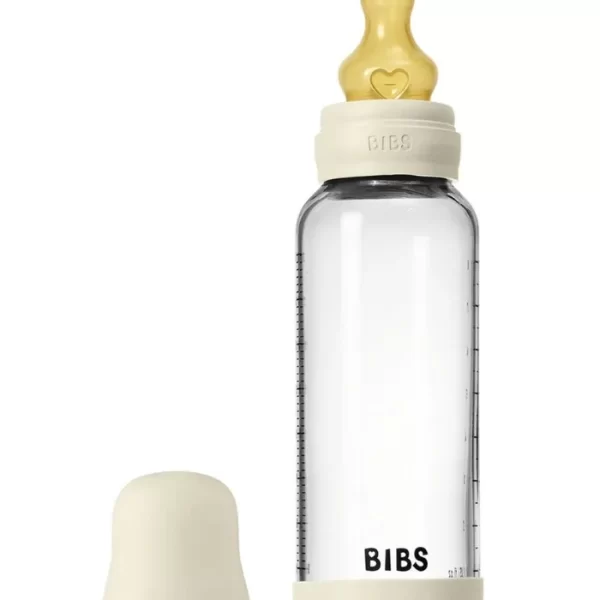 BIBS Glass Baby Bottle Round Latex 1 pack 240 ml Medium Flow Ivory