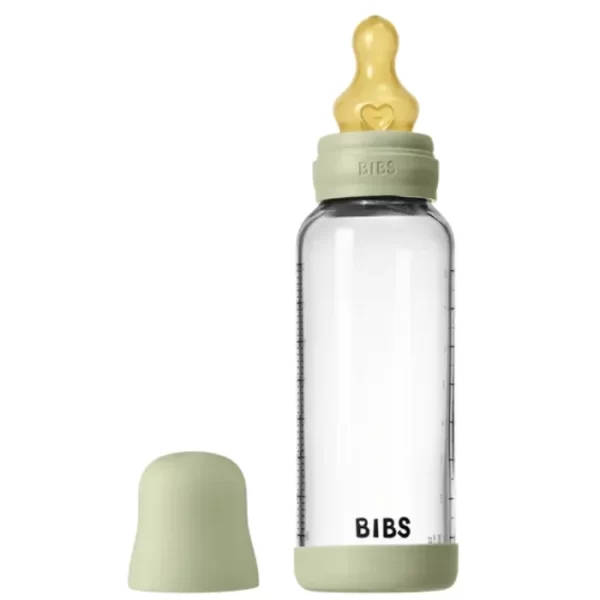 BIBS Glass Baby Bottle Round Latex 1 pack 240 ml Medium Flow Sage