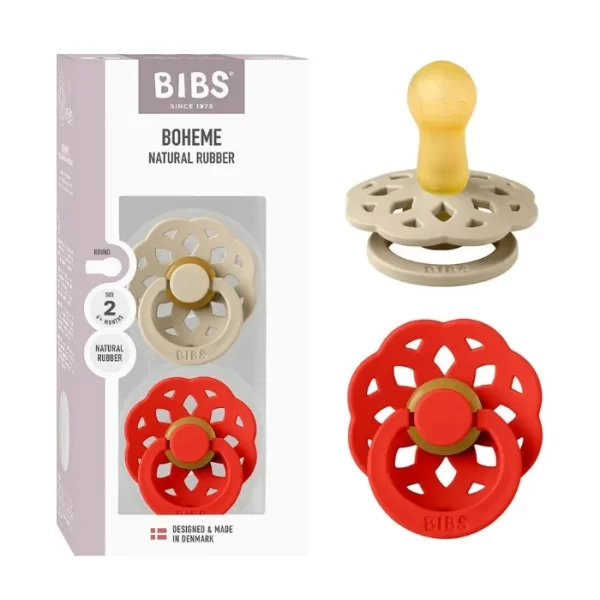 BIBS Pacifier Boheme 2 PACK Latex Size 2 Vanilla/Candy Apple