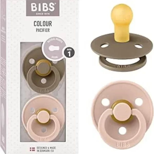 BIBS Pacifier Colour 2 Pack Latex Size 1 Dark Oak Blush