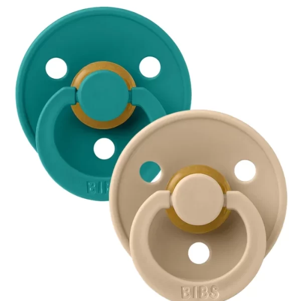 BIBS Pacifier Colour 2 Pack Latex Size 1 Taupe Scuba Round Nipple Round Nipple
