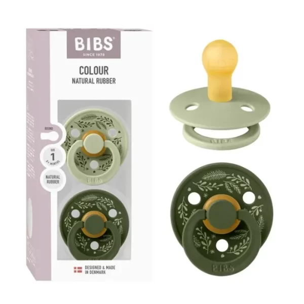 BIBS Pacifier Colour Holiday Leaf 2 PACK Latex Size 2 Sage/Hunter Green
