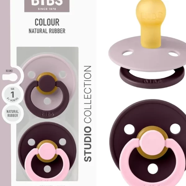 BIBS Pacifier Studio Colour 2 PACK Fusion Latex Size 2 Dusky Lilac Plum mix