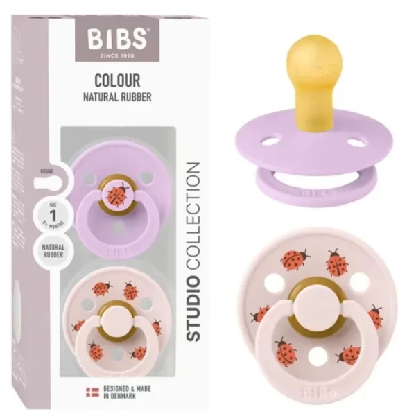 BIBS Pacifier Studio Colour 2 PACK Ladybug Latex Size 1 Violet Sky Mix