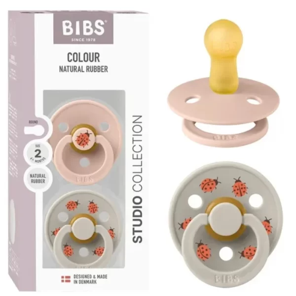 BIBS Pacifier Studio Colour 2 PACK Ladybug Latex Size 2 Blush Mix