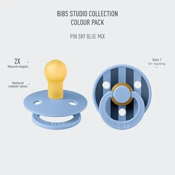 BIBS Pacifier Studio Colour 2 PACK Pin Latex Size 1 Sky Blue Mix