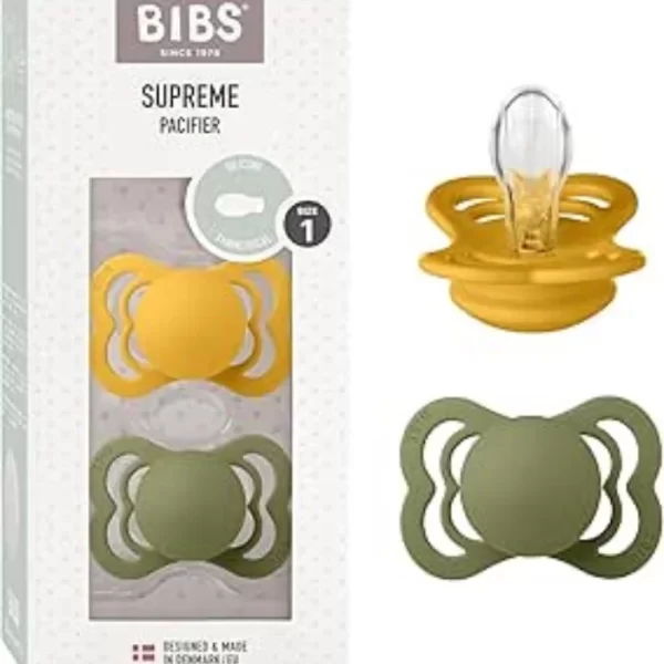 BIBS Pacifier Supreme 2 Pack Silicone Size 1 Sage Hunter Green