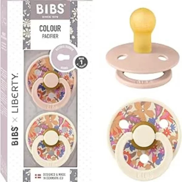BIBS Round Nipple Pacifier X Liberty 2 Pack Colour June Blossom Latex Size 1 Blush Mix