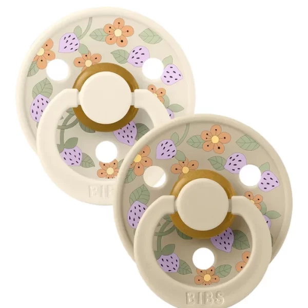 BIBS Round Nipple Pacifier X Liberty 2 Pack Colour Strawberries And Cream Latex Size 1 Ivory Mix