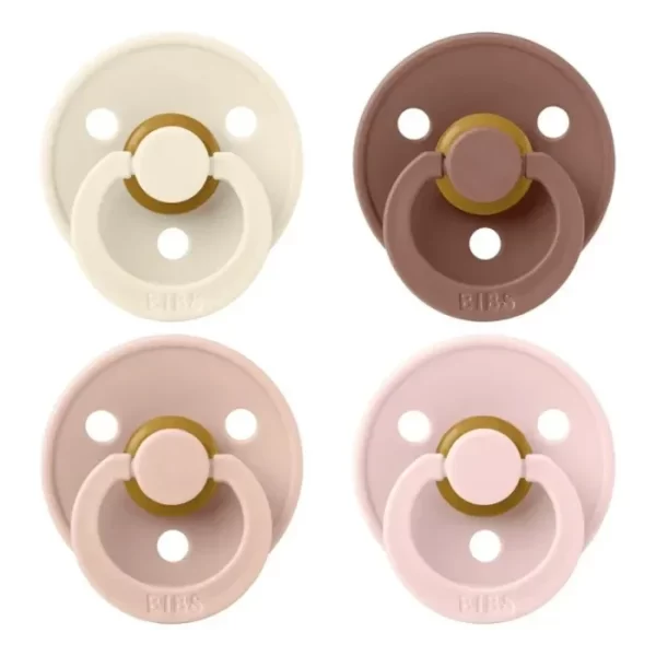 BIBS Round Pacifier Colour 4 Pack Latex Size 1 Ivory Blush Woodchuck Blossom