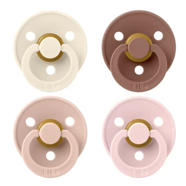 BIBS Round Pacifier Colour 4 Pack Latex Size 2 Ivory Blush Woodchuck Blossom