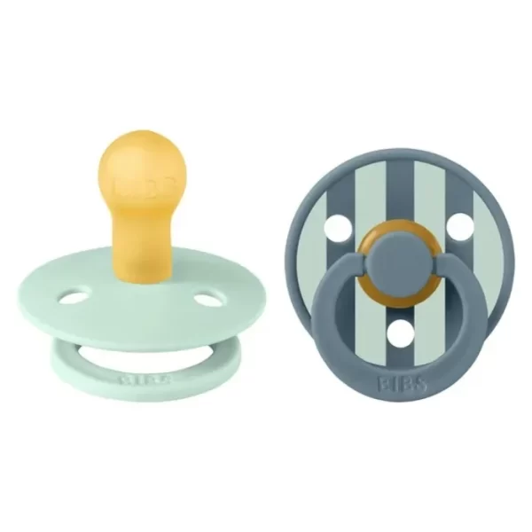 BIBS Round Pacifier Studio Colour 2 Pack Block Latex Size 1 Nordic Mint Petrol Mix