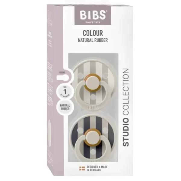 BIBS Round Pacifier Studio Colour 2 Pack Block Latex Size 1 Sand Mix