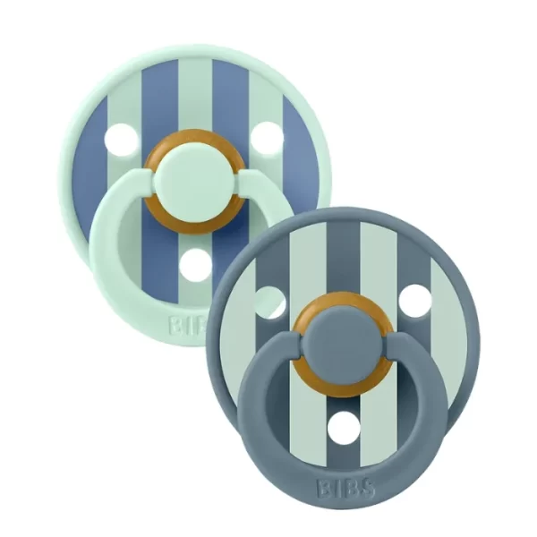 BIBS Round Pacifier Studio Colour 2 Pack Block Latex Size 2 Nordic Mint Petrol Mix