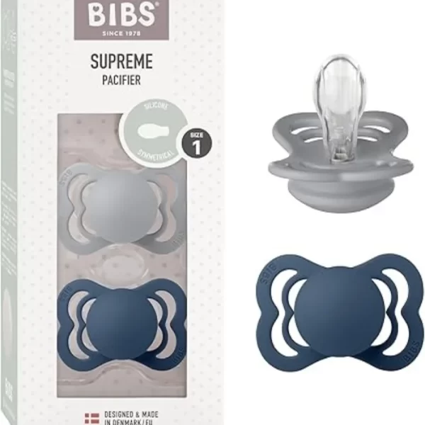 BIBS Supreme 2 PACK Silicone Size 1 Cloud/Steel Blue