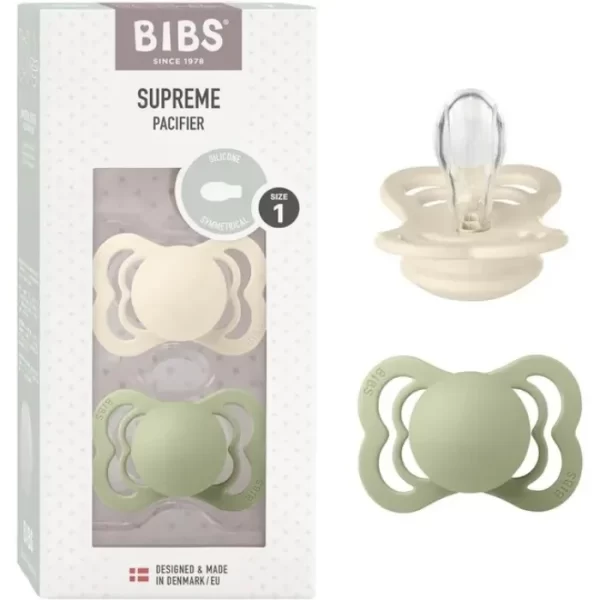 BIBS Supreme 2 PACK Silicone Size 1 Ivory/Sage