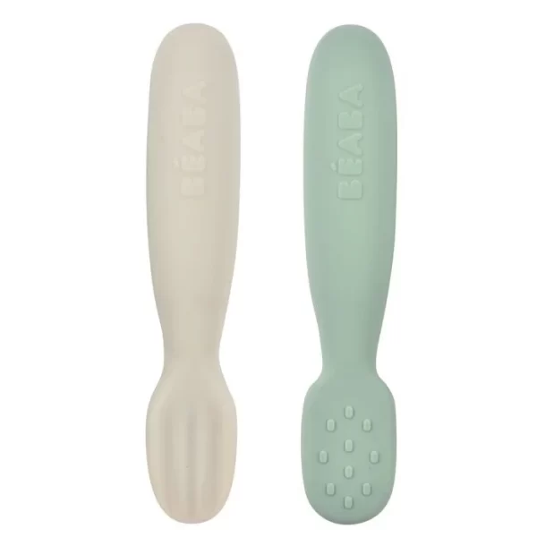 Beaba Set of 2 Silicone Pre Spoons SageGreen VelvetGrey