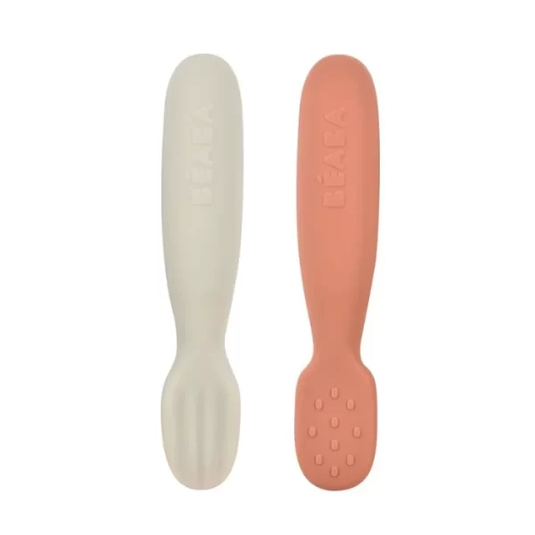 Beaba Set of 2 Silicone Pre Spoons Terracotta VelvetGrey