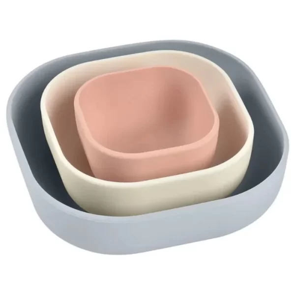 Beaba Silicone 3 Piece Nesting Bowl Set VelvetGrey Cotton Dustyrose